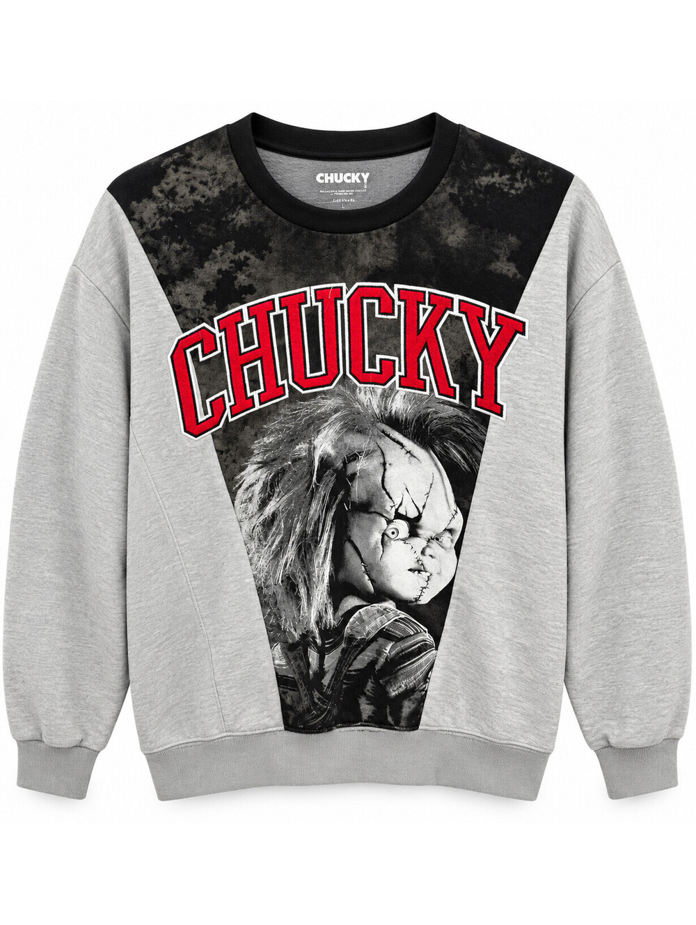 Chucky Child's Play Men's Large Crewneck Sweatshirt Gray Black Horror Graphic